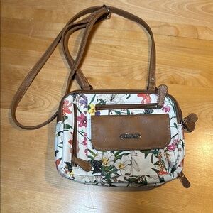 Tan Floral Crossbody Bag with Classic Design